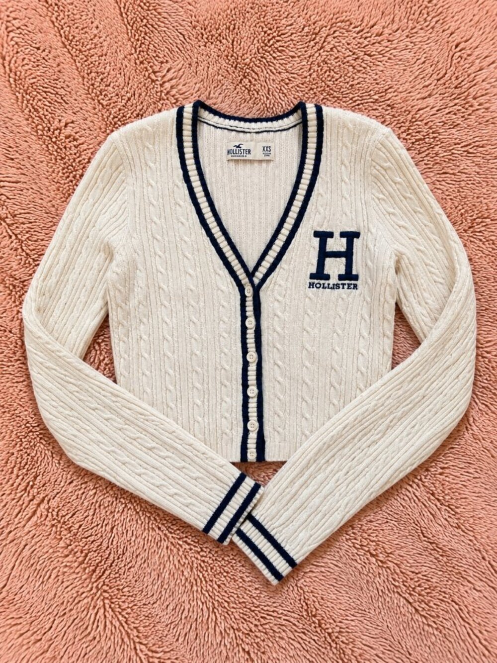 Hollister White Logo Cropped Cardigan